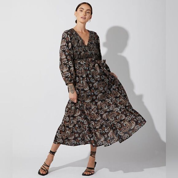 Cleobella Carly Paisley V-Neck Ankle Dress In Avalon Size Extra Small NWT - Picture 5 of 9